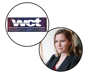 Westchester Collaborative Theater logo and playwright Becca Blackmore headshot