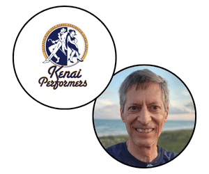 Kenai Performers logo and playwright Christopher Hencke headshot