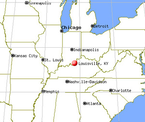 Map of United States, showing location of Louisville, Kentucky