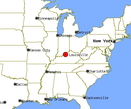 Map of United States showing location of Louisville, Kentucky