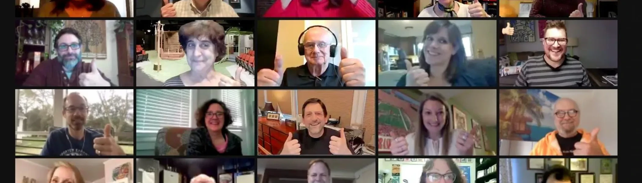 Zoom call full of people giving a thumbs up