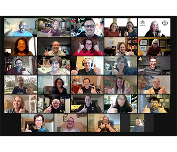 Screen shot of multiple people participating in a webinar